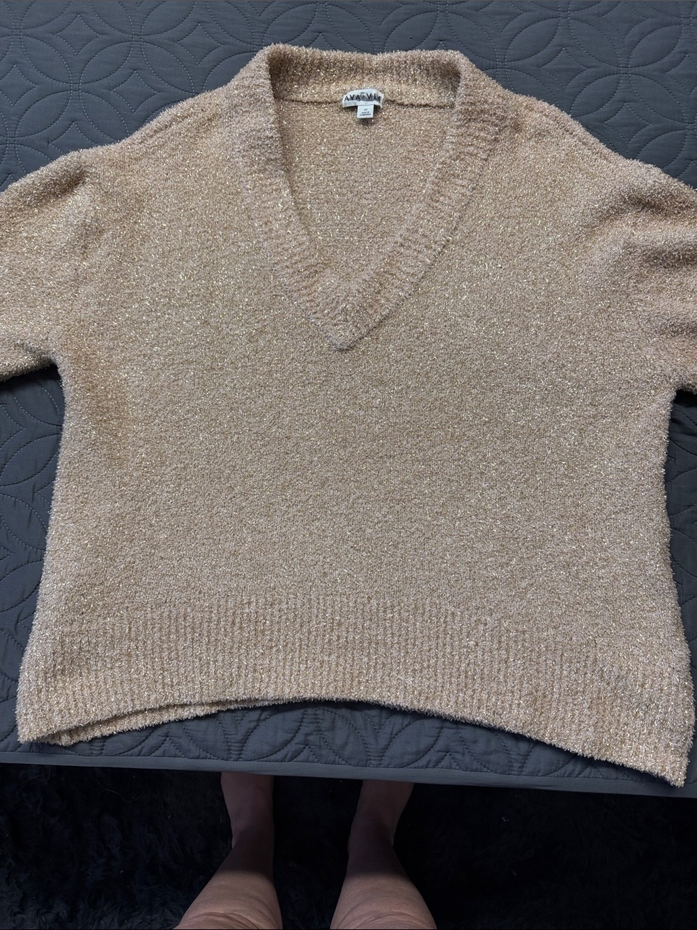 Anine Bing Champagne Knit V-Neck Sweater